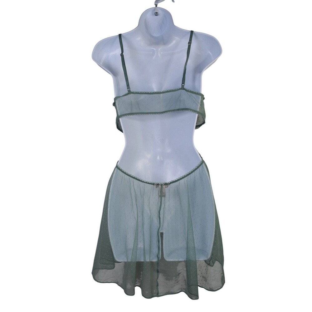 Victoria's Secret Babydoll Chemise Green Lace Mesh Lingerie Nightgown Sleepwear - Picture 4 of 13